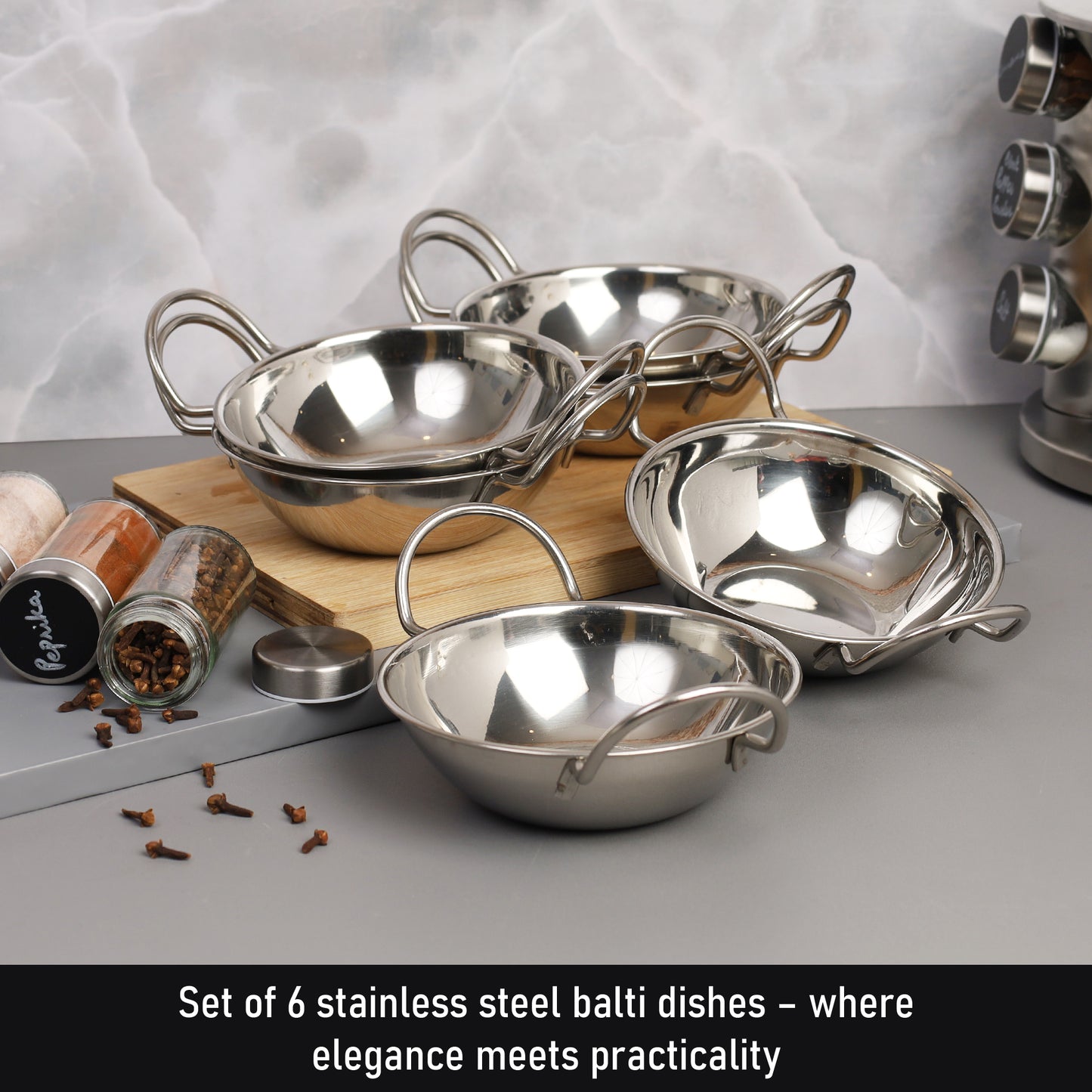 Buckingham Pack of 6 Stainless Steel  Balti Dish 15 cm