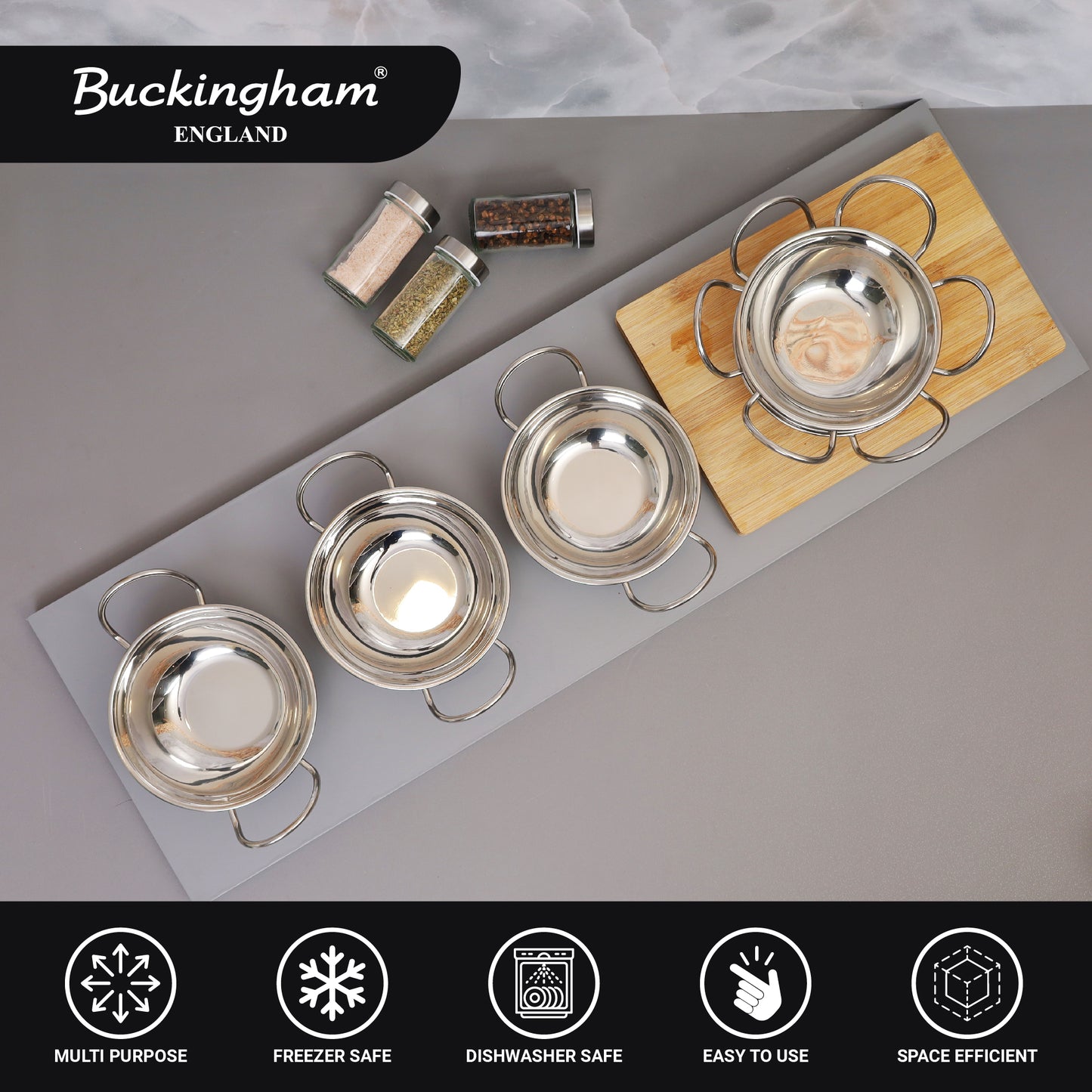 Buckingham Pack of 6 Stainless Steel Balti Dishes