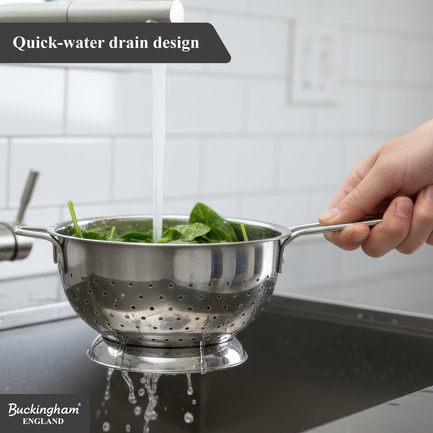 Buckingham Stainless Steel Hemisphere Colander Long Handle