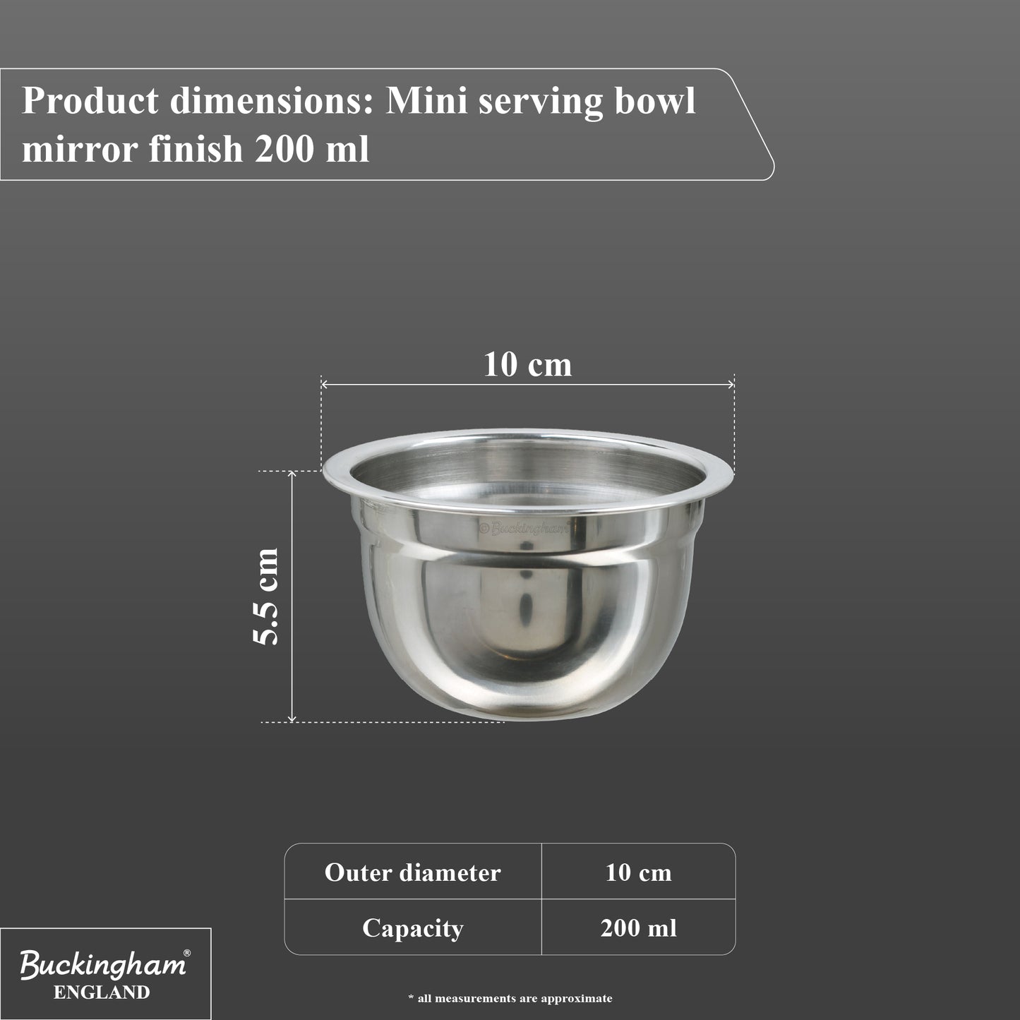 Buckingham Stainless Steel Mini Serving Bowls 200 ml