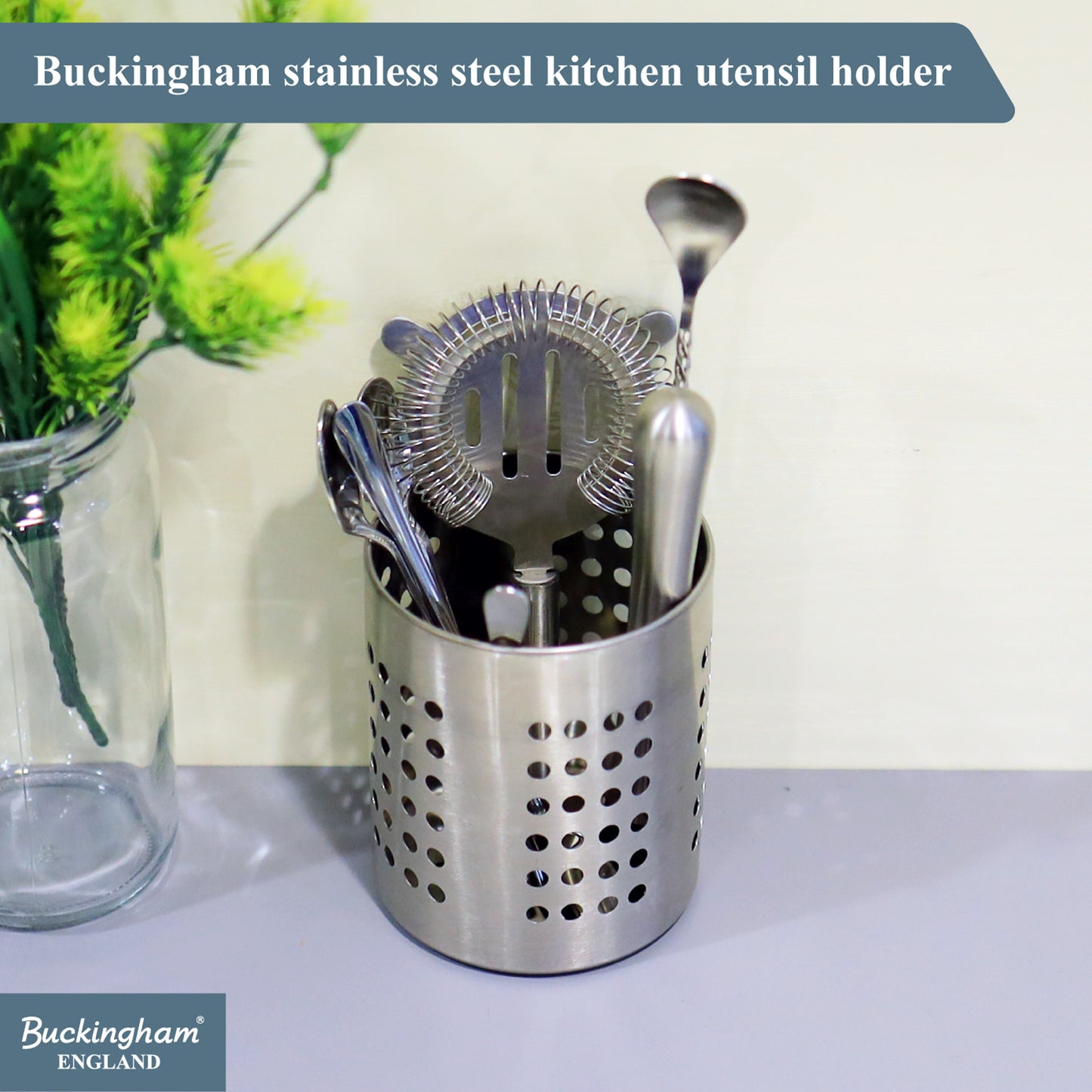 Buckingham Kitchen utensils holder stainless steel 11 x 13 cm.