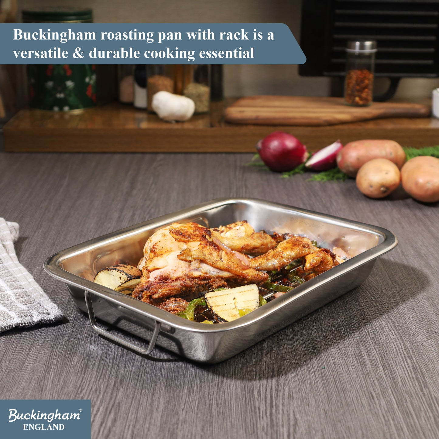 Buckingham Roasting dish with grill Folding Side Handles