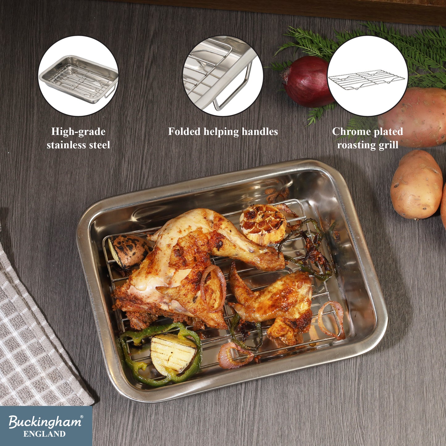 Buckingham Roasting dish with grill Folding Side Handles