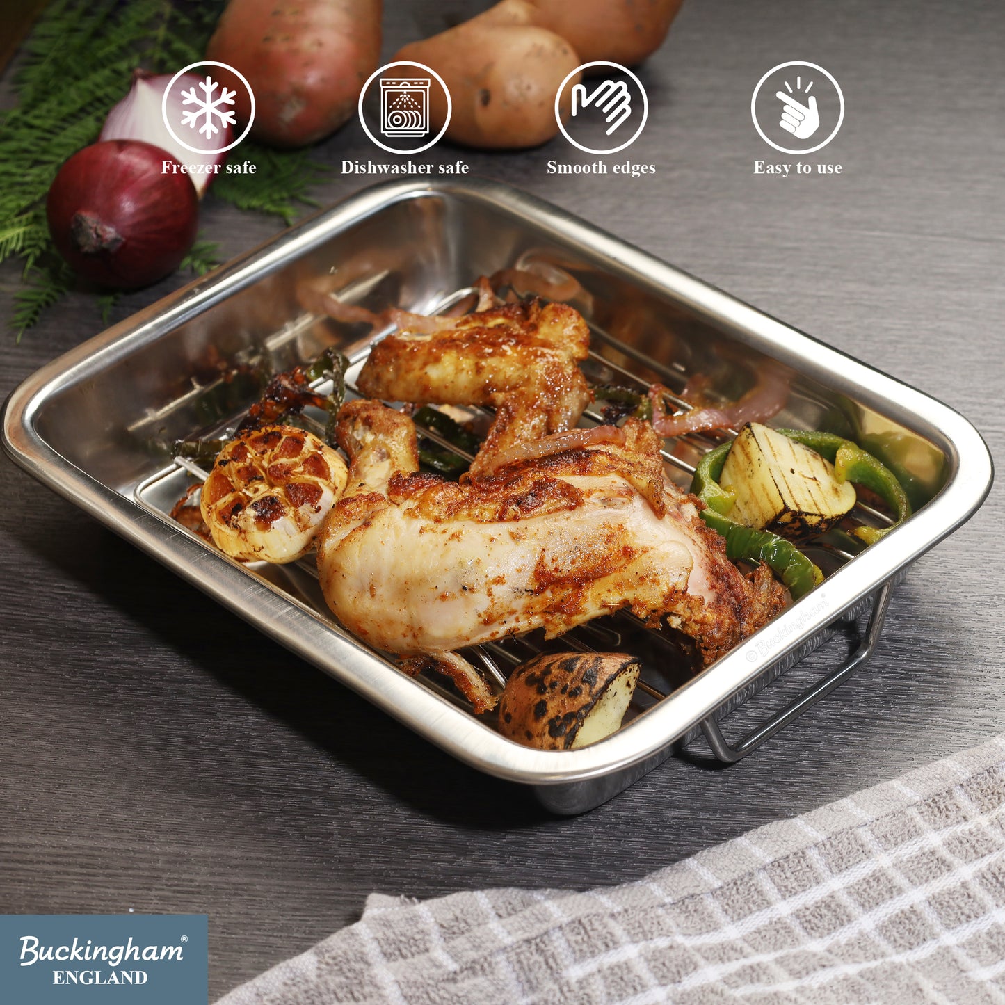 Buckingham Roasting dish with grill Folding Side Handles