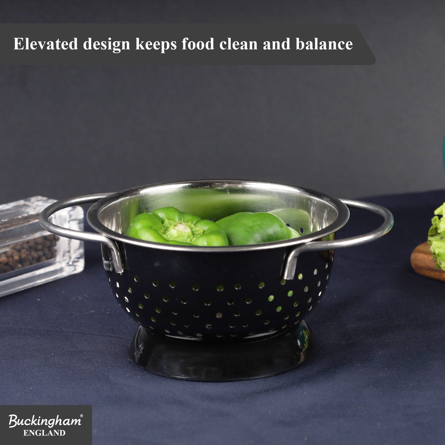 Buckingham Stainless Steel Hemisphere colander / strainer Black