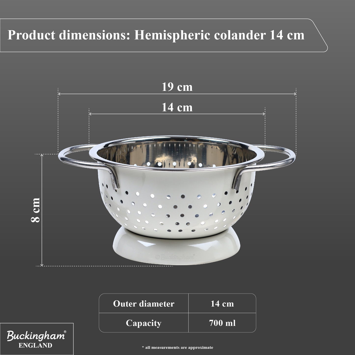 Buckingham Hemisphere colander / strainer , Ivory Grey