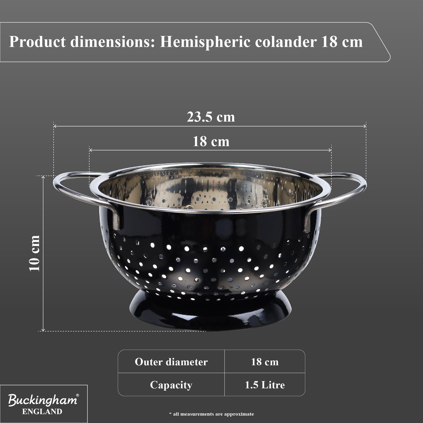 Buckingham Stainless Steel Hemisphere colander / strainer Black