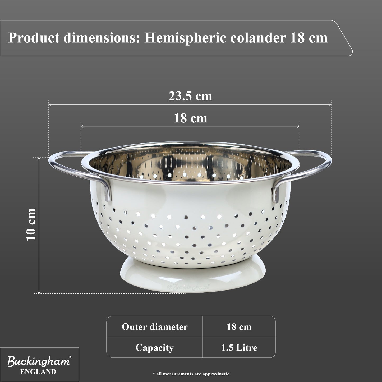 Buckingham Hemisphere colander / strainer , Ivory Grey
