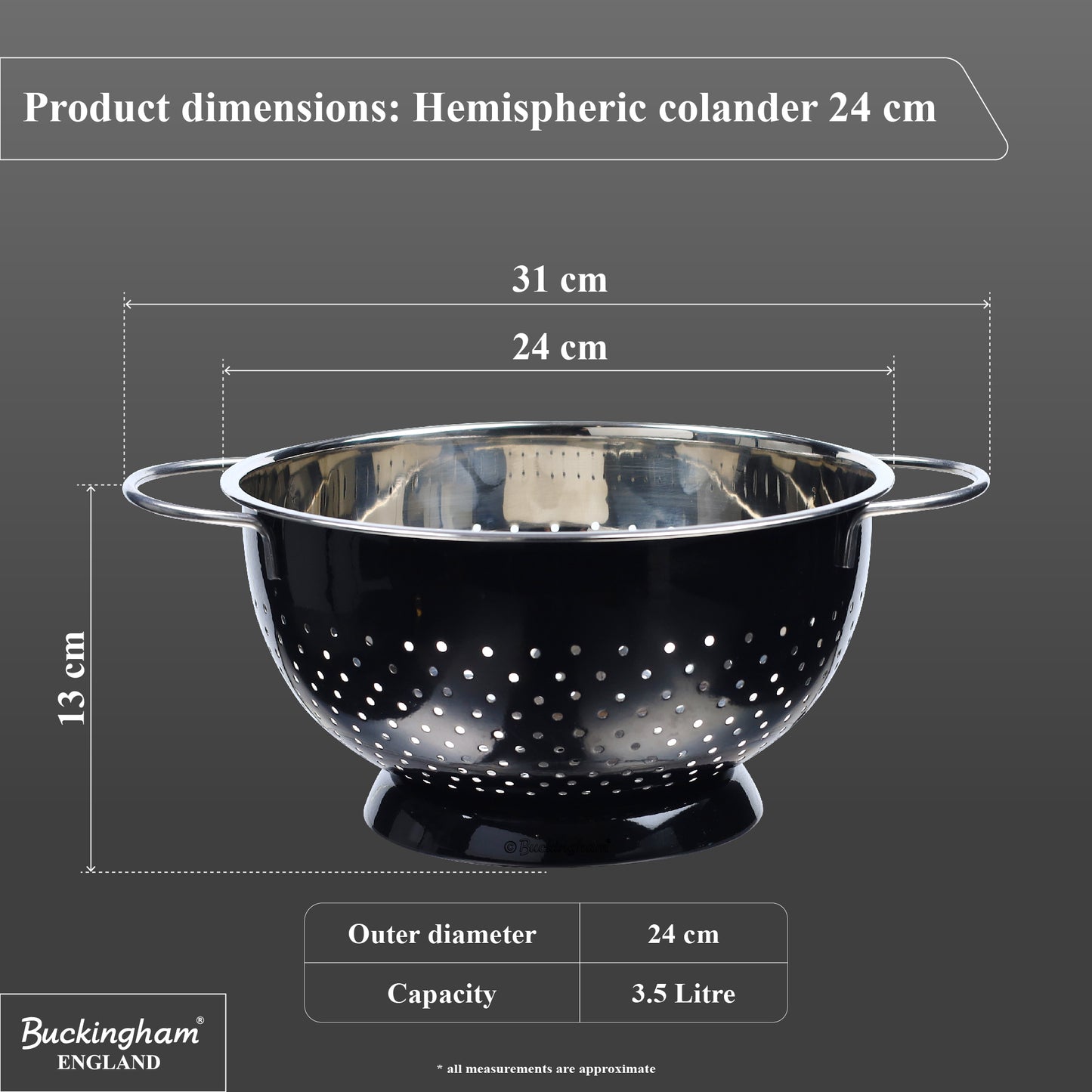 Buckingham Stainless Steel Hemisphere colander / strainer Black