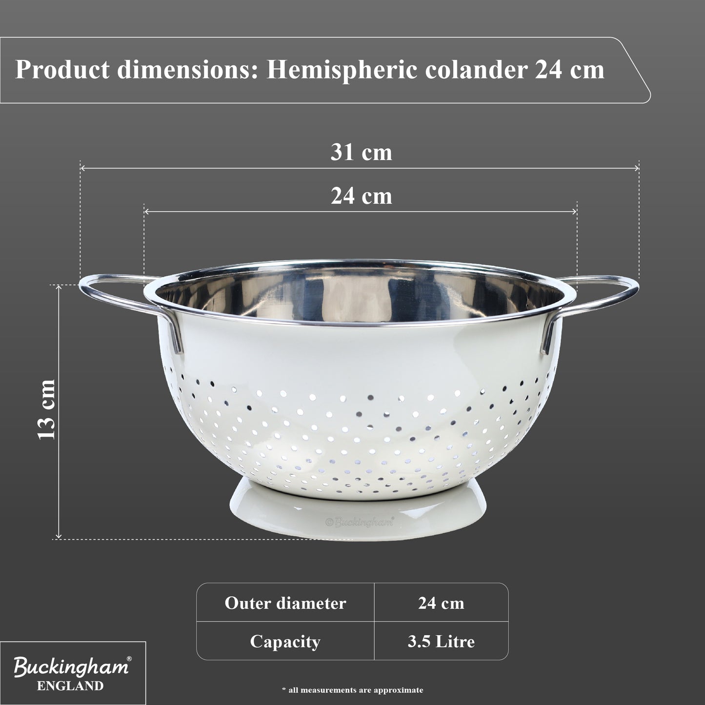 Buckingham Hemisphere colander / strainer , Ivory Grey