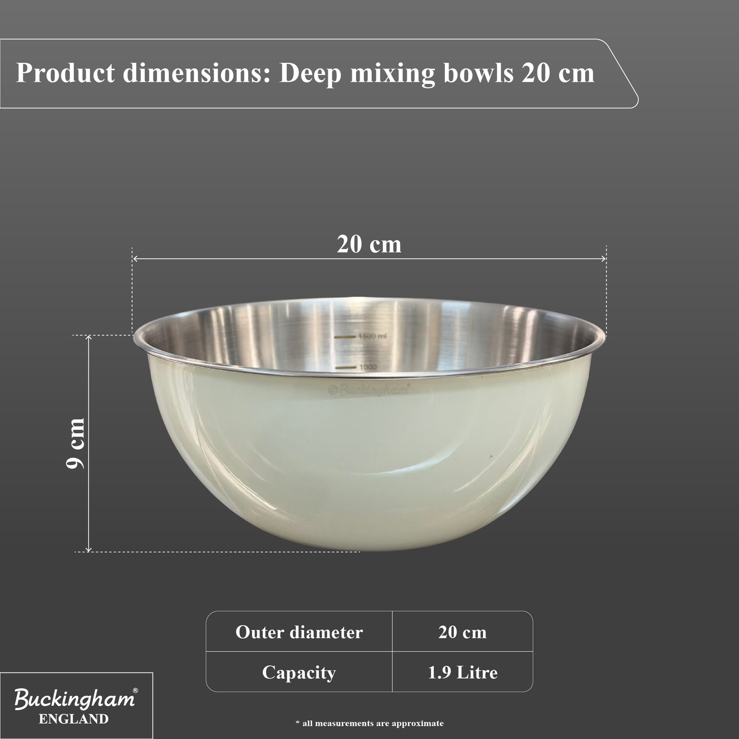 Buckingham Stainless Steel Deep Mixing Bowl Cream