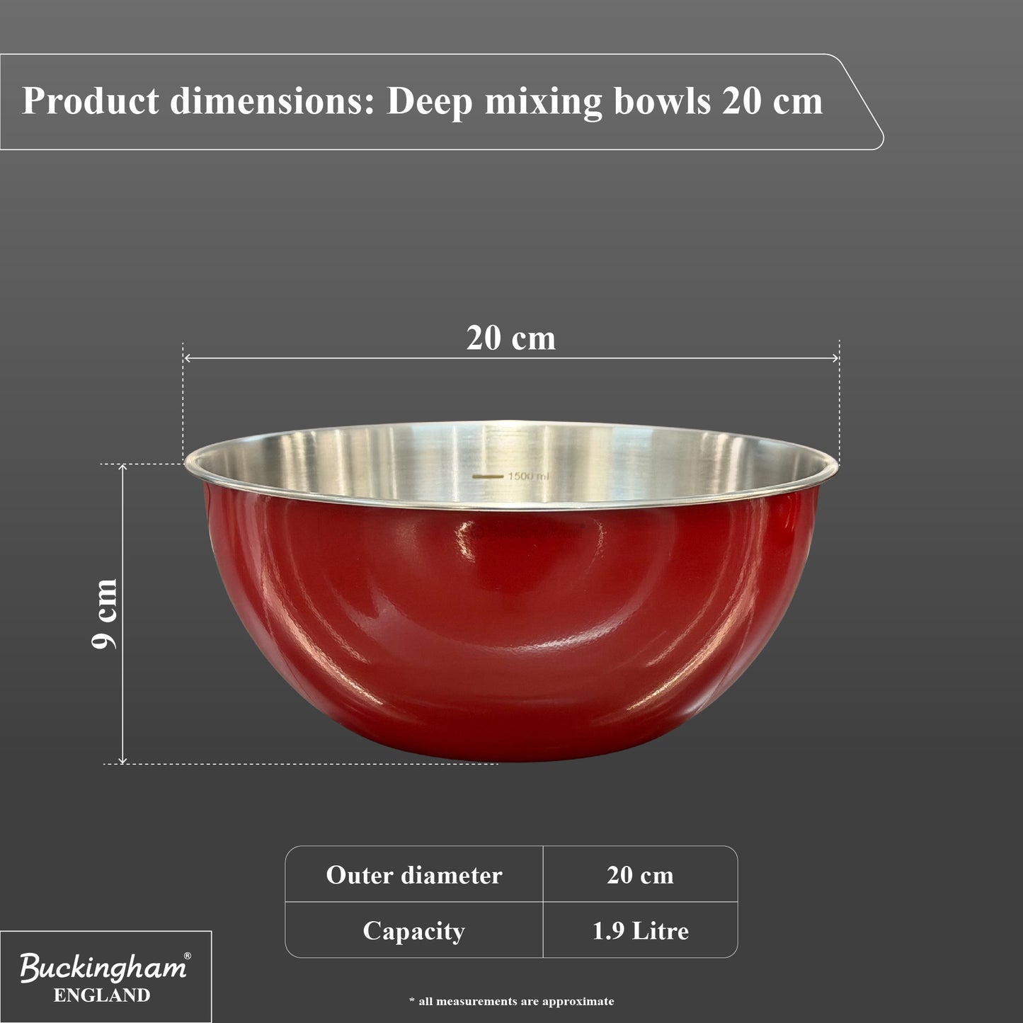 Buckingham Stainless Steel Deep Mixing Bowl / Baking Bowl Red