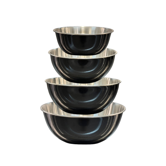 Buckingham Stainless Steel Set of 4 Mixing Bowls 16 cm, 20 cm, 23 cm, 27.5 cm, Black