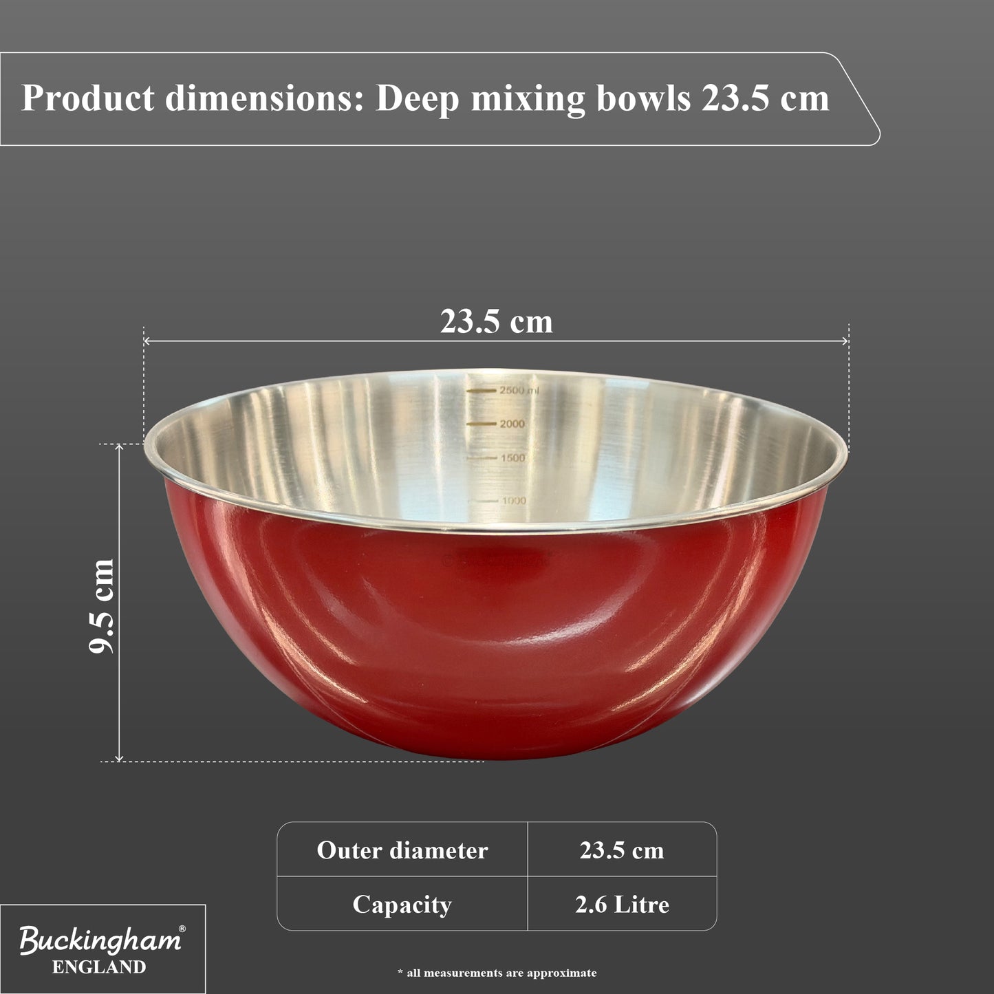 Buckingham Stainless Steel Deep Mixing Bowl / Baking Bowl Red