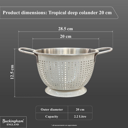 Buckingham Stainless Steel Tropical Deep Colander Ivory Grey