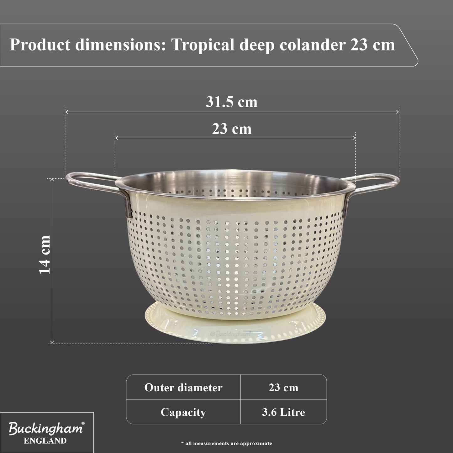 Buckingham Stainless Steel Tropical Deep Colander Cream