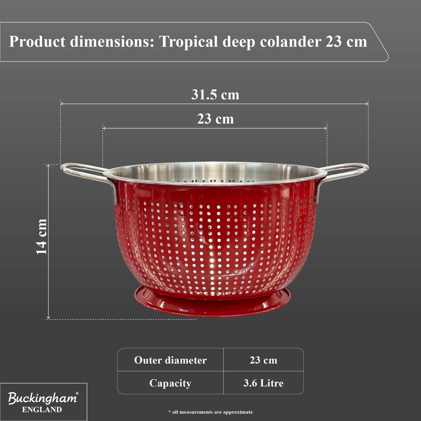 Buckingham Stainless Steel Tropical Deep Colander Red