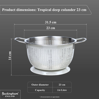 Buckingham Stainless Steel Tropical Deep Colander Ivory Grey