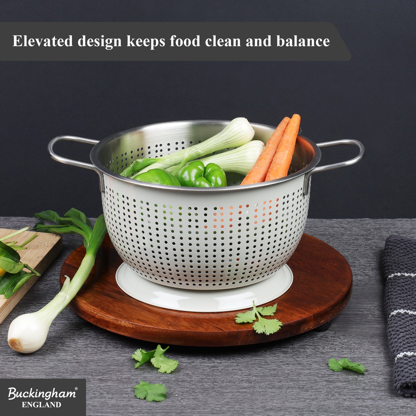 Buckingham Stainless Steel Tropical Deep Colander Ivory Grey