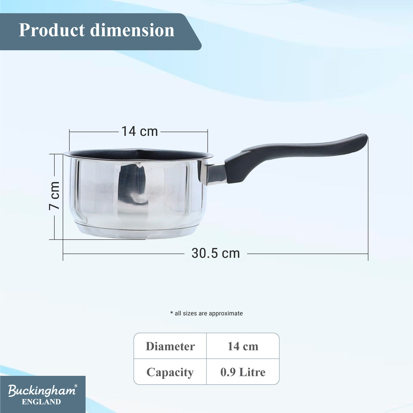 Buckingham Stainless Steel Milk Pan with Bakelite Handle 14 cm 0.9 Litre