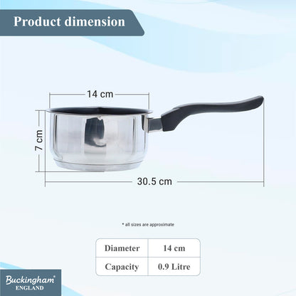 Buckingham Stainless Steel Milk Pan with Bakelite Handle 14 cm 0.9 Litre