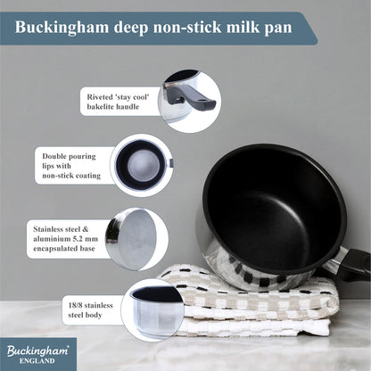 Buckingham Stainless Steel Milk Pan with Bakelite Handle 14 cm 0.9 Litre