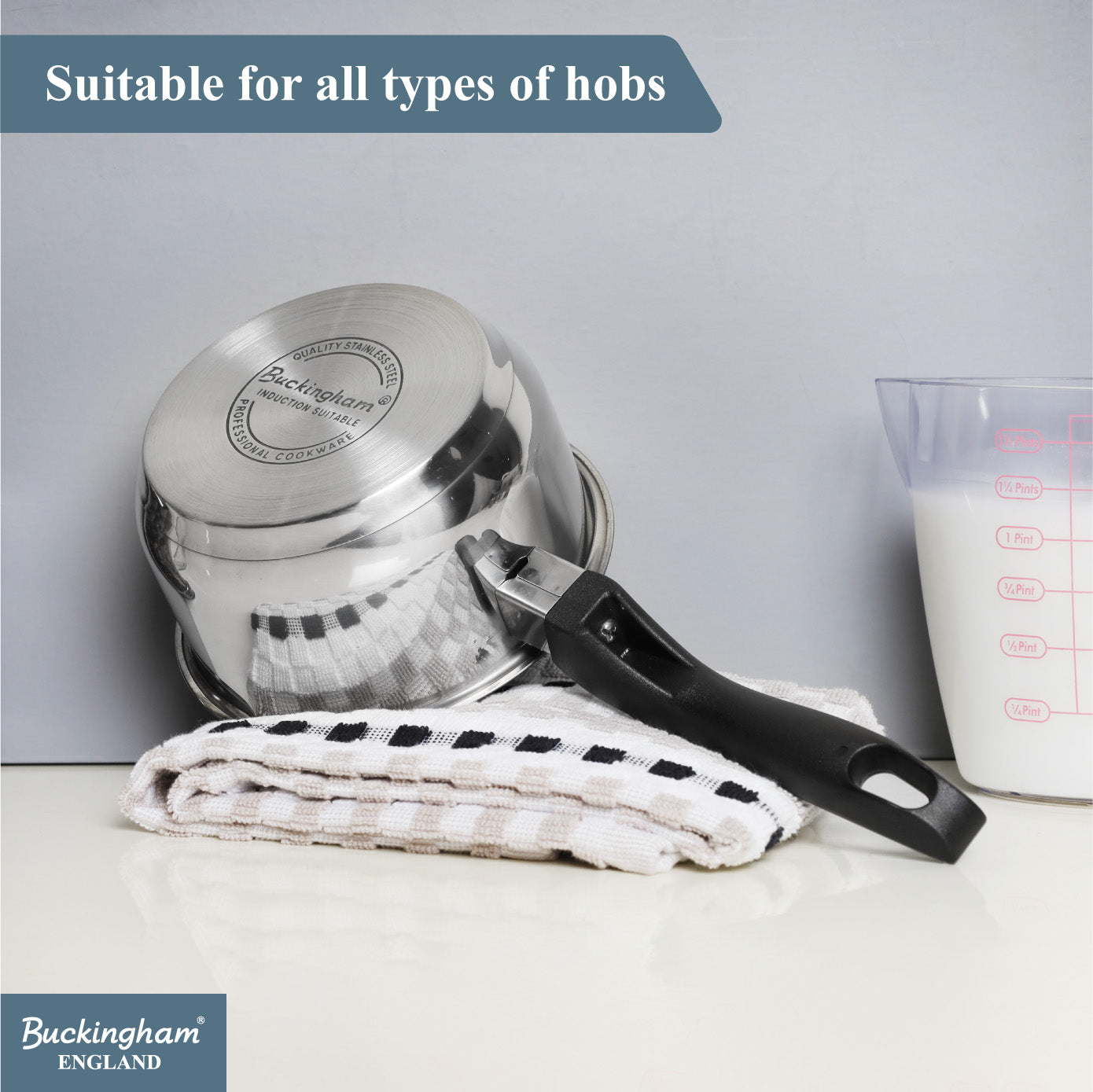 Buckingham Stainless Steel Milk Pan with Bakelite Handle 14 cm 0.9 Litre