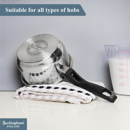 Buckingham Stainless Steel Milk Pan with Bakelite Handle 14 cm 0.9 Litre