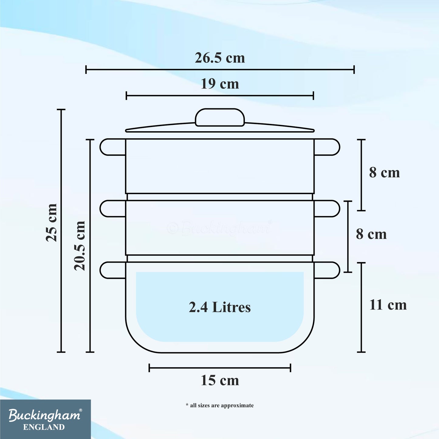 Buckingham Stainless Steel 3 Tier Steamer Set with Glass Lid