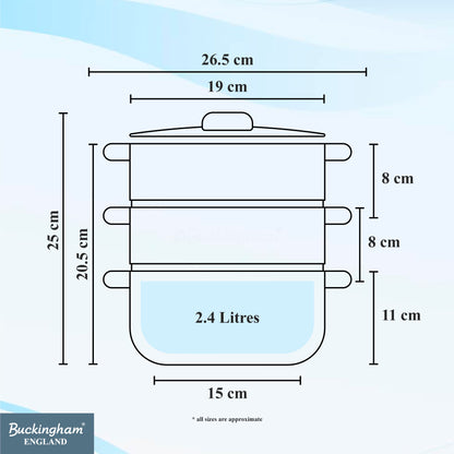 Buckingham Stainless Steel 3 Tier Steamer Set with Glass Lid