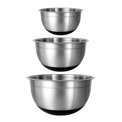 Buckingham Set of 3 Stylish Stainless Steel Salad/Mixing Bowls 18 cm, 22.5 cm & 26 cm