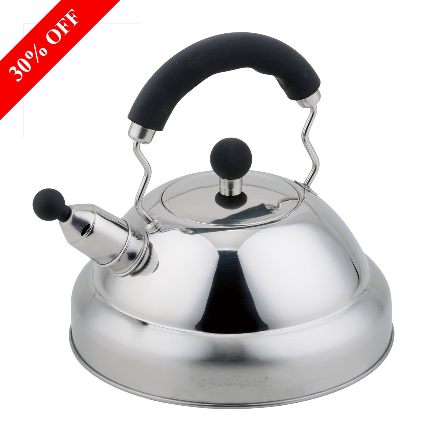Buckingham Stainless Steel Stovetop Whistling Kettle with Soft Grip Handle 3 Litre