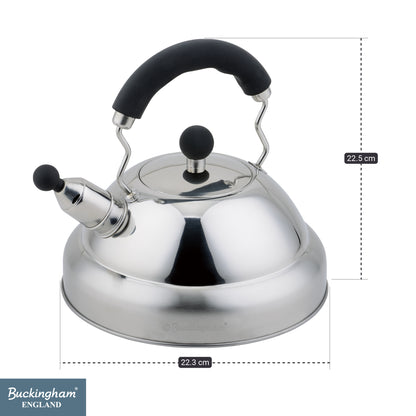 Buckingham Stainless Steel Stovetop Whistling Kettle with Soft Grip Handle 3 Litre