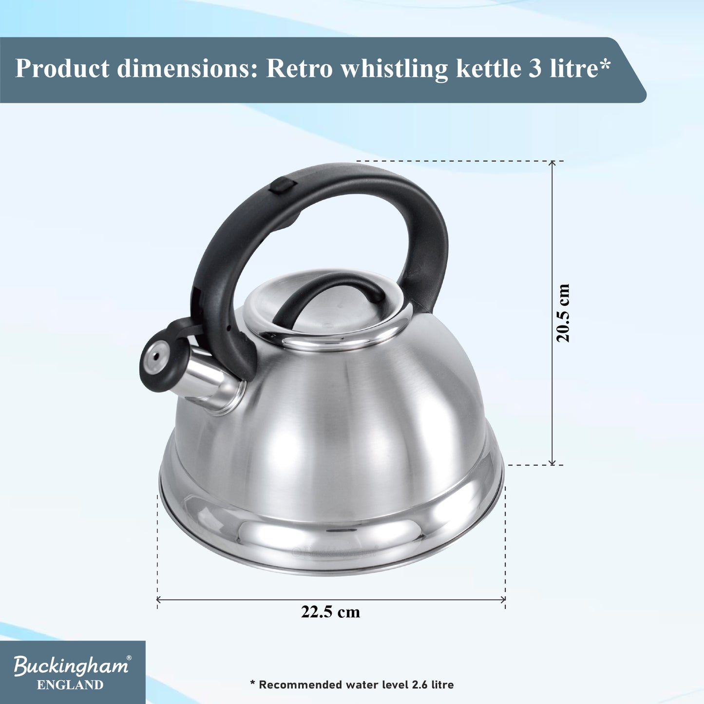 Buckingham Stainless Steel Stovetop Kettle Easy Grip Handle 3 Litre