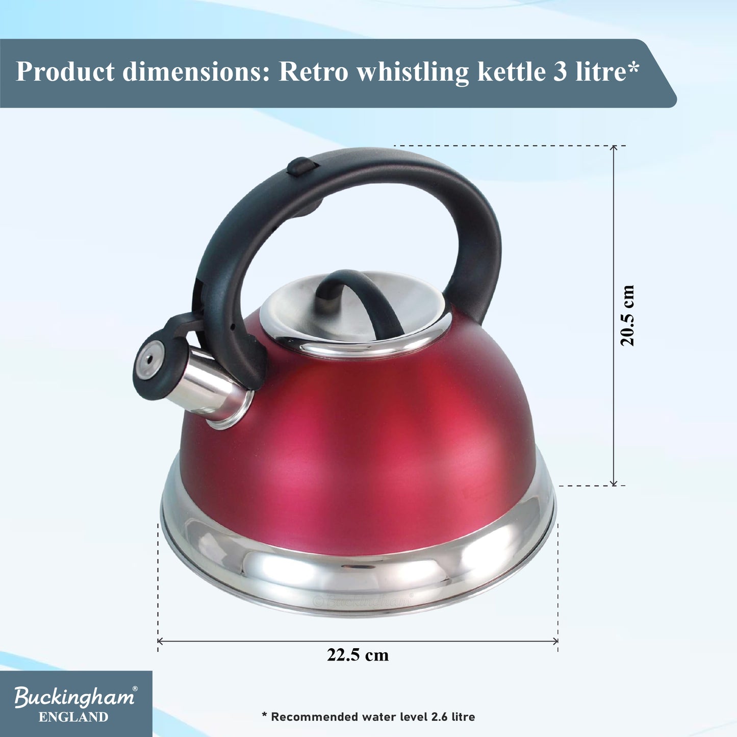 Buckingham Stainless Steel Stovetop Kettle Easy Grip Handle 3 Litre