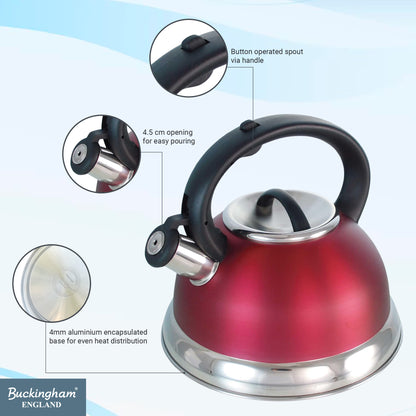 Buckingham Stainless Steel Stovetop Kettle Easy Grip Handle 3 Litre