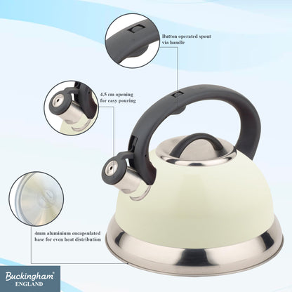 Buckingham Stainless Steel Stovetop Kettle Easy Grip Handle 3 Litre