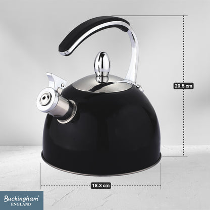 Buckingham Stainless Steel Stovetop Whistling Kettle with Soft Touch Silicon Handle 2 Litre
