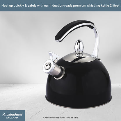 Buckingham Stainless Steel Stovetop Whistling Kettle with Soft Touch Silicon Handle 2 Litre