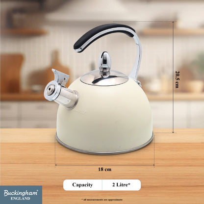 Buckingham Stainless Steel Stovetop Whistling Kettle with Soft Touch Silicon Handle 2 Litre