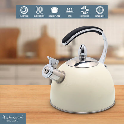 Buckingham Stainless Steel Stovetop Whistling Kettle with Soft Touch Silicon Handle 2 Litre