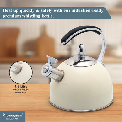 Buckingham Stainless Steel Stovetop Whistling Kettle with Soft Touch Silicon Handle 2 Litre