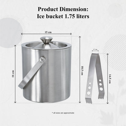 Buckingham Stainless Steel Double Wall Ice Bucket with Tong 1.75 L