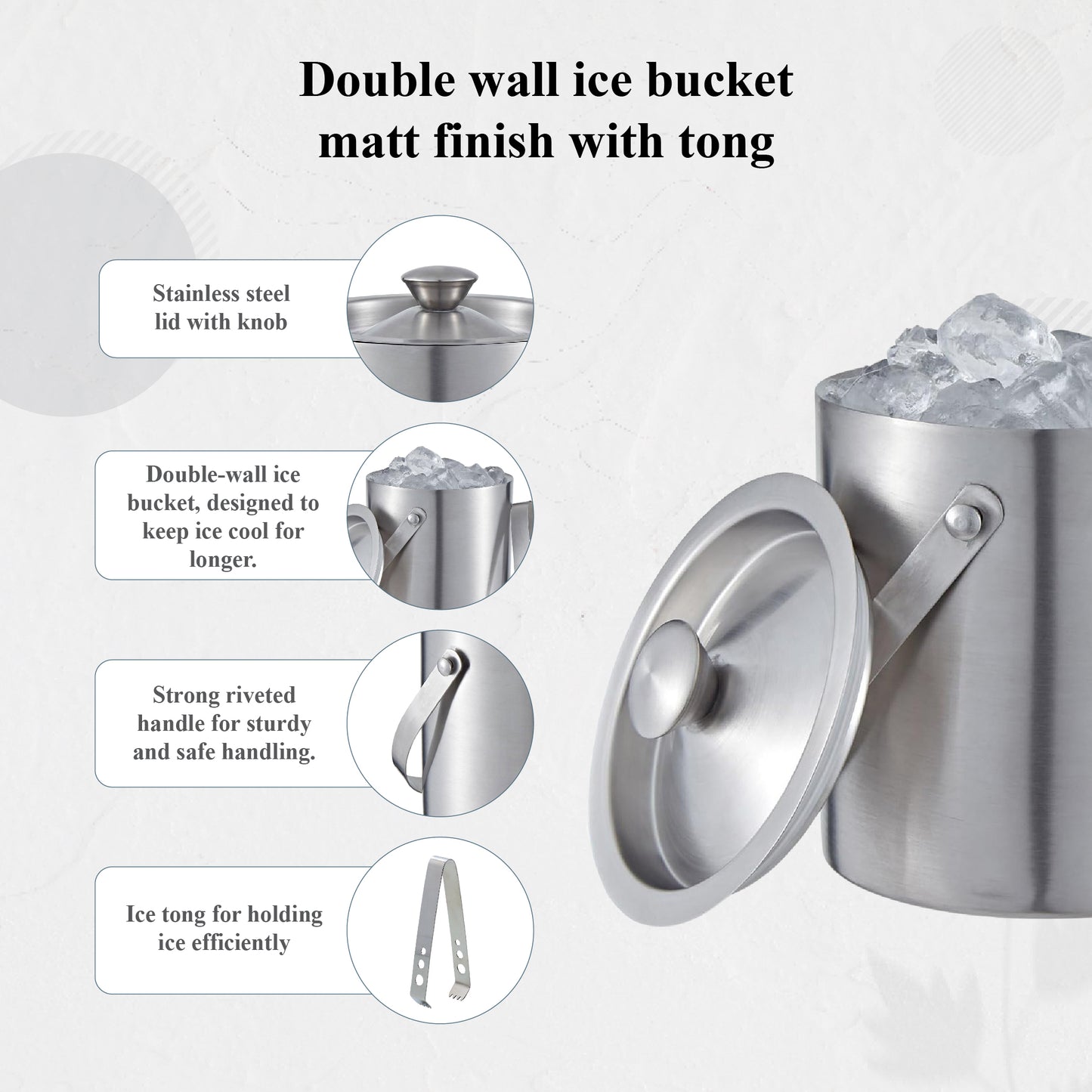 Buckingham Stainless Steel Double Wall Ice Bucket with Tong 1.75 L