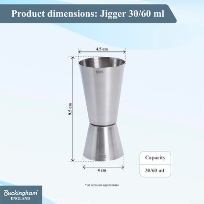Buckingham Stainless Steel Jigger Peg Measure 30 / 60 ml Matt Finish