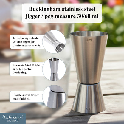 Buckingham Stainless Steel Jigger Peg Measure 30 / 60 ml Matt Finish