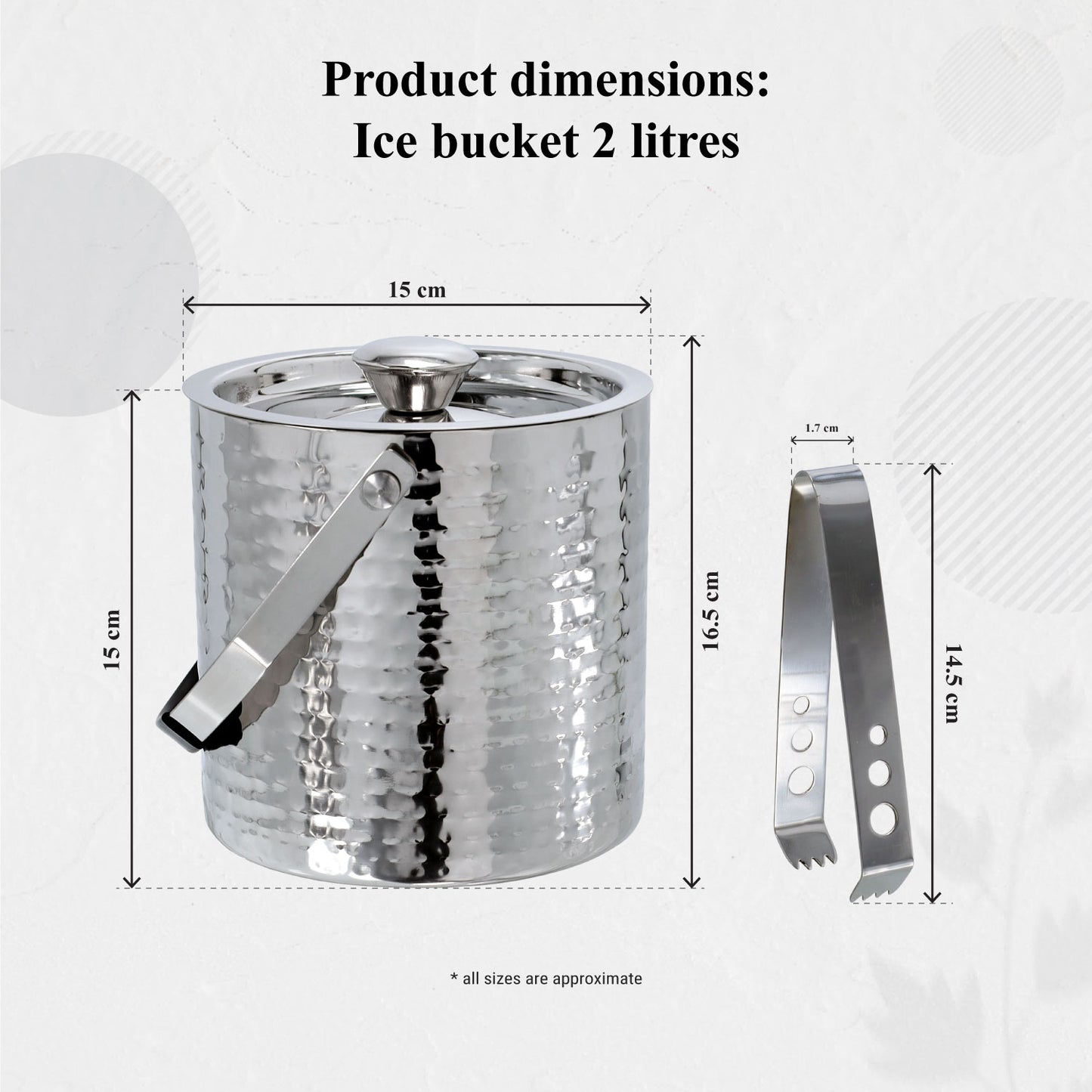 Buckingham Stainless Steel Double Wall Ice Bucket with Tong 1.75 L