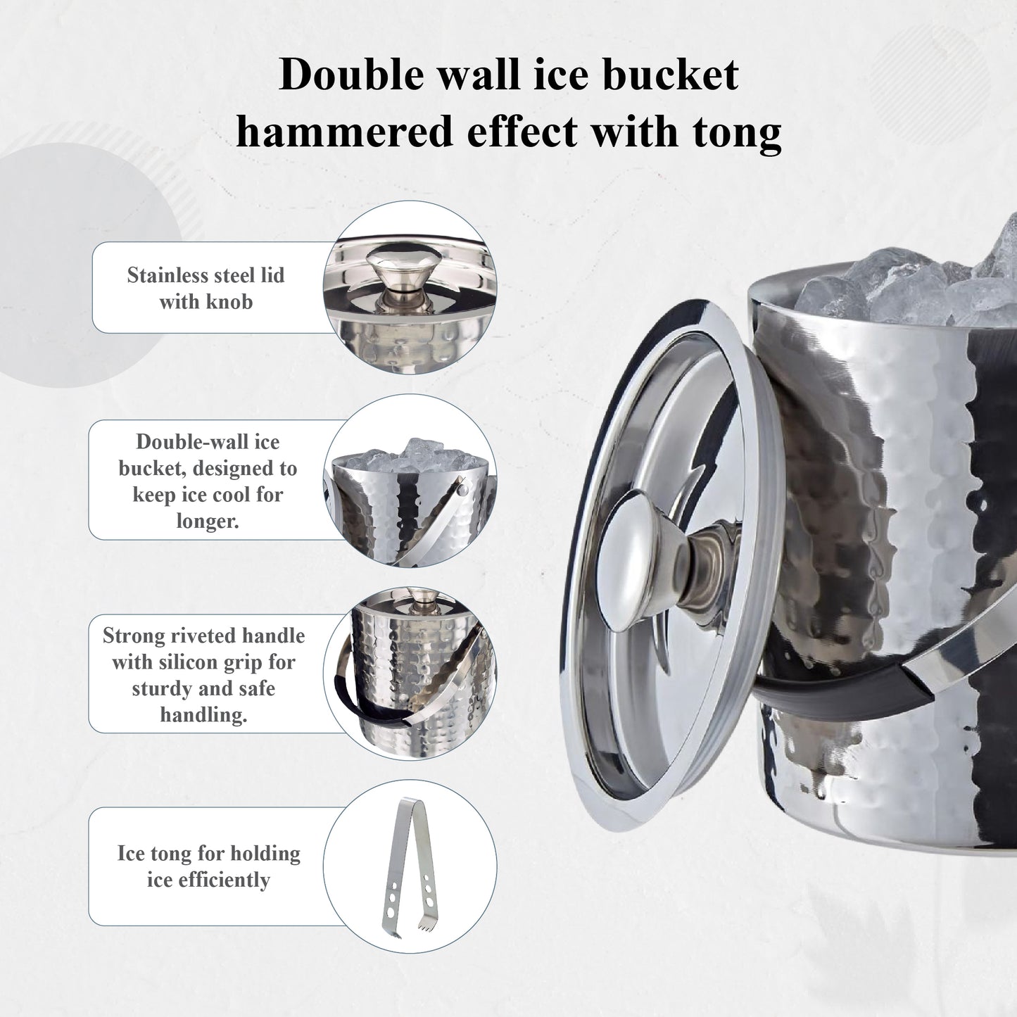 Buckingham Stainless Steel Double Wall Ice Bucket with Tong 1.75 L