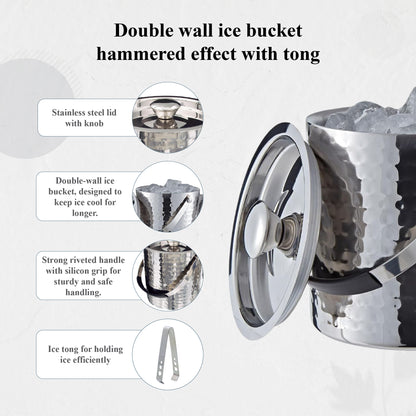 Buckingham Stainless Steel Double Wall Ice Bucket with Tong 1.75 L