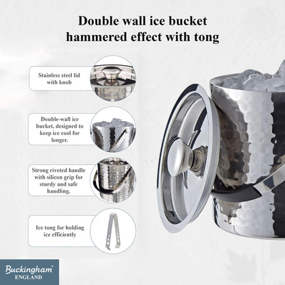 Buckingham Stainless Steel Double Wall Ice Bucket with Tong 1.75 L